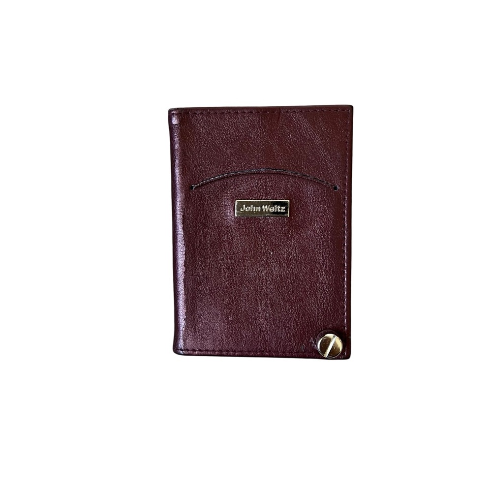 Vintage John Weitz Mens Burgundy Leather Slim Bifold Card Holder Passcase Wallet